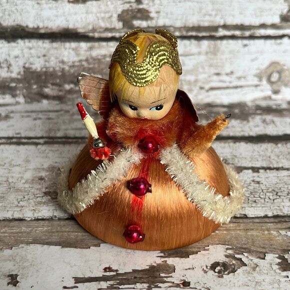 Vintage Christmas Composite Paper Mache Angel Ornament MCM Satin Japan - Picture 8 of 9